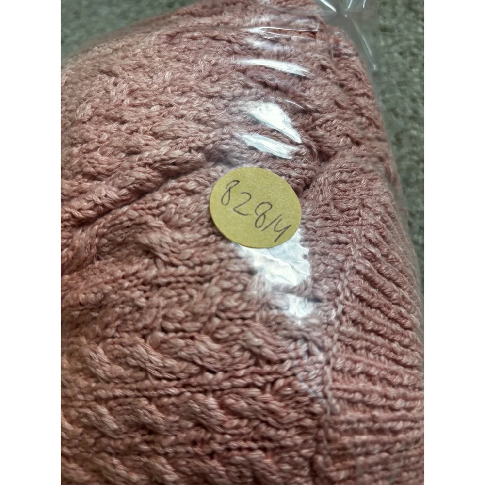 Free People Cable Knit Sweater Large Pink Boho Chunky Pullover